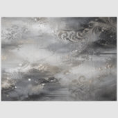 Zilveren Damast Decoupage Elegante Abstracte Kunst Tissuepapier (Voorkant)