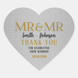 Zilveren damast en goud Mr & Mr Gay Wedding Hart Sticker