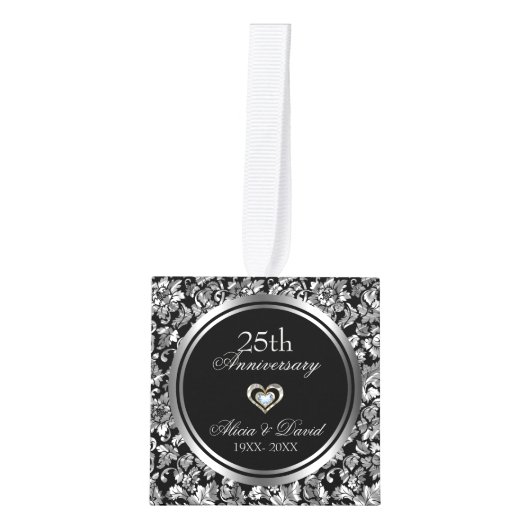 Zilveren damast en hart- zilver Jubileum Decoratie (Voorkant)