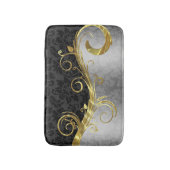 Zilveren damast en zwarte damast badmat (Voorkant Verticaal)