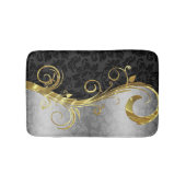 Zilveren damast en zwarte damast badmat (Voorkant)
