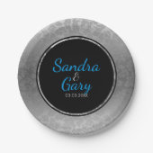 Zilveren Damast zwarte cirkel met zilveren ring Papieren Bordje (Voorkant)