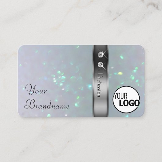 Zilveren Decor Lichtblauw Parel Glitter Logo Jewel Visitekaartje (Voorkant)