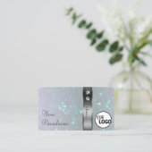 Zilveren Decor Lichtblauw Parel Glitter Logo Jewel Visitekaartje (Staand voorkant)