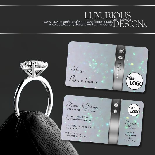 Zilveren Decor Lichtblauw Parel Glitter Logo Jewel Visitekaartje