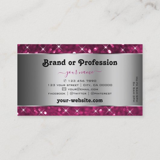Zilveren Decor Roze Glitter Vonk Sterren Stijlvol Visitekaartje (Achterkant)