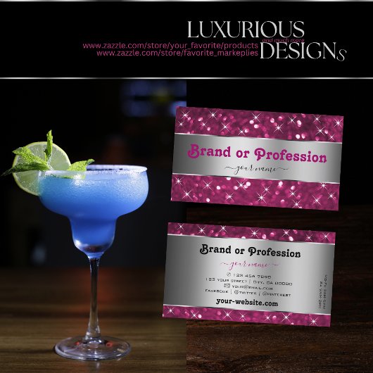 Zilveren Decor Roze Glitter Vonk Sterren Stijlvol Visitekaartje