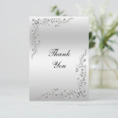Zilveren decoratie bruiloft bedankkaart (Staand voorkant)