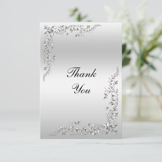 Zilveren decoratie bruiloft bedankkaart (Staand voorkant)