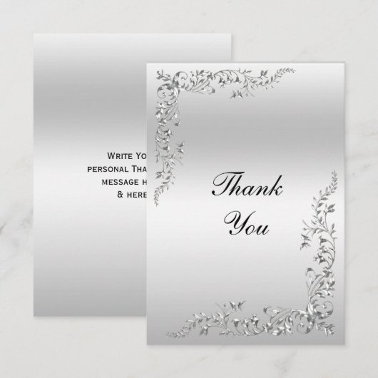 Zilveren decoratie bruiloft bedankkaart (Voorkant / Achterkant)