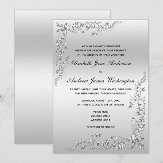 Zilveren decoratie bruiloft kaart (Voorkant / Achterkant)