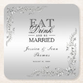 Zilveren decoratie bruiloft kartonnen onderzetters (Voorkant)