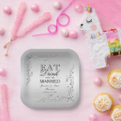 Zilveren decoratie bruiloft papieren bordje (Feest)