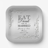 Zilveren decoratie bruiloft papieren bordje (Voorkant)