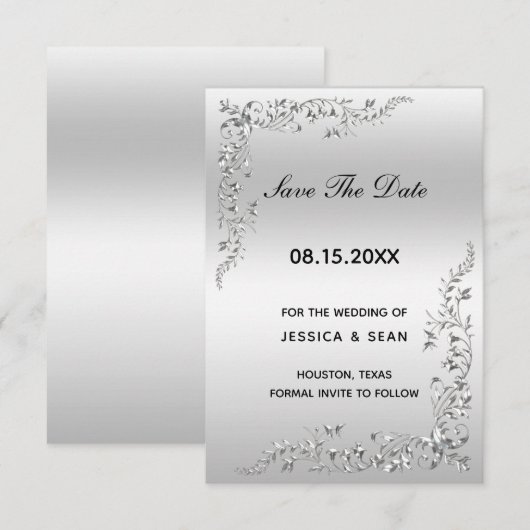 Zilveren decoratie bruiloft save the date (Voorkant / Achterkant)