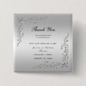 Zilveren decoratie bruiloft vierkante button 5,1 cm (Voorkant)