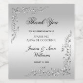 Zilveren decoratie bruiloft wijn etiket (Enkel label)