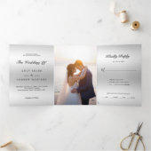 Zilveren Decoratie QR Code Fotobruiloft Drieluik Uitnodiging (Binnen)