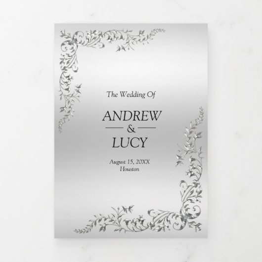 Zilveren Decoratie QR Code Fotobruiloft Drieluik Uitnodiging (Cover)