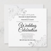 Zilveren Delicate Filigraan Elegant Vierkante Brui Kaart (Voorkant)