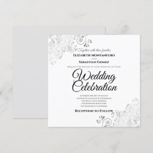 Zilveren Delicate Filigraan Elegant Vierkante Brui Kaart