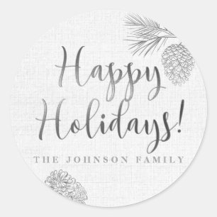 Zilveren dennenappel, vakantie ronde sticker