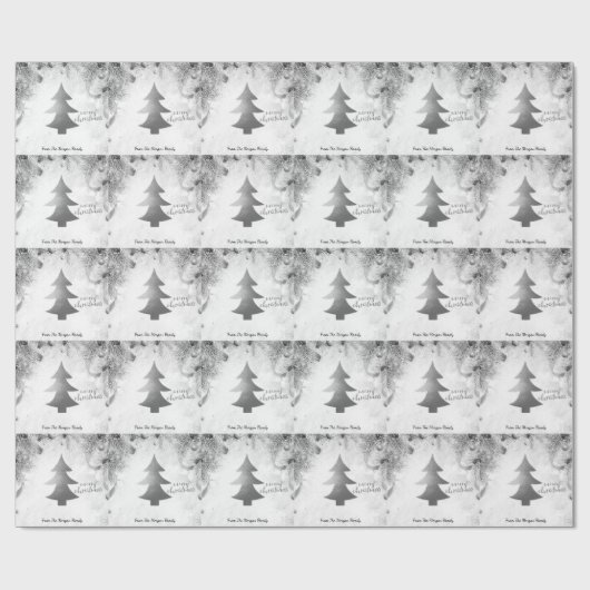Zilveren dennenboom, ballen Vrolijk Kerstfeest Cadeaupapier (Vlak)