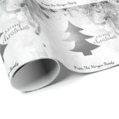 Zilveren dennenboom, ballen Vrolijk Kerstfeest Cadeaupapier (Rol Hoek)