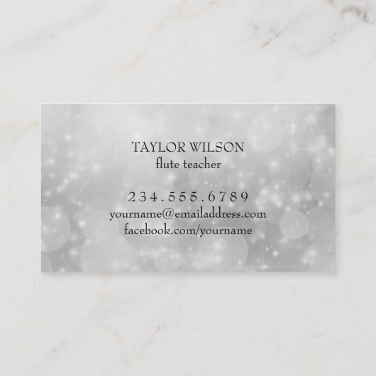 zilveren design fluitist visitekaartje (Achterkant)