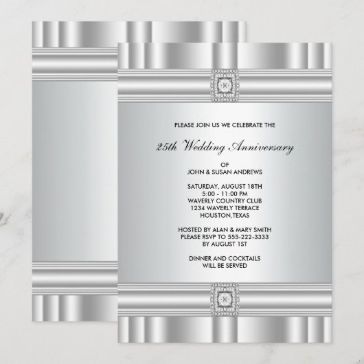 Zilveren Diamant 25e Jubileumfeest Kaart (Voorkant / Achterkant)