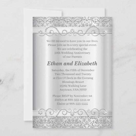 Zilveren Diamant 50ste Verjaardag Kaart (Achterkant)