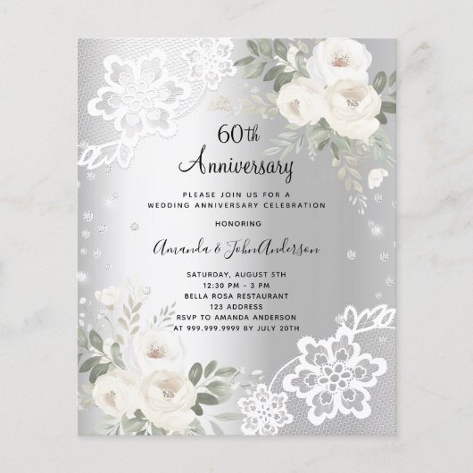 Zilveren diamant 60e huwelijksverjaardag uitnodigi (Voorkant)