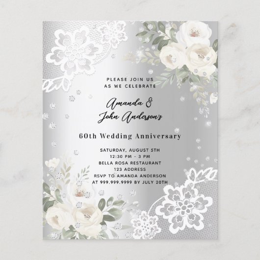 Zilveren diamant 60e huwelijksverjaardag uitnodigi (Voorkant)