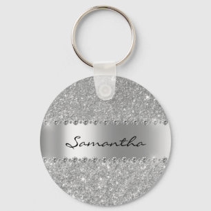 Zilveren Diamant Glitter Bling Metallic Monogram Sleutelhanger