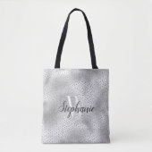 Zilveren diamant glitter confetti patroon monogram tote bag (Voorkant)