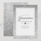 Zilveren Diamant Glitter Elegant Quinceañera Kaart (Voorkant / Achterkant)