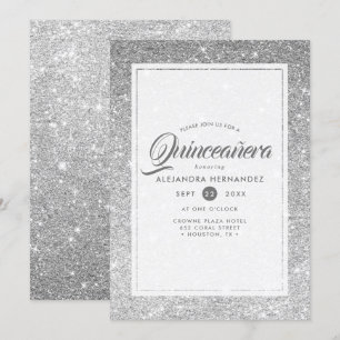 Zilveren Diamant Glitter Elegant Quinceañera Kaart