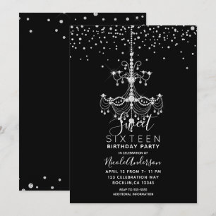 Zilveren diamant glitters kroonluchter Sweet 16-fe Kaart