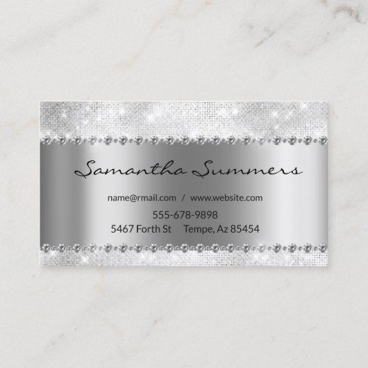Zilveren Diamant Metaal Elegant Aanpassen Glitter Visitekaartje (Achterkant)