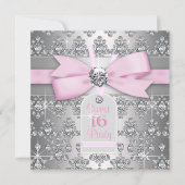 Zilveren Diamant Roze en Grijs Verjaardagsfeest Kaart (Voorkant)