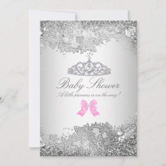 Zilveren diamant & tiara babyshower uitnodiging (Voorkant)
