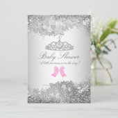 Zilveren diamant & tiara babyshower uitnodiging (Staand voorkant)
