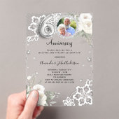 Zilveren diamanten bloemen 60e trouwdag acryl uitnodigingen (Insitu (Draagbaar))