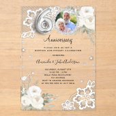 Zilveren diamanten bloemen 60e trouwdag acryl uitnodigingen (Voorkant)