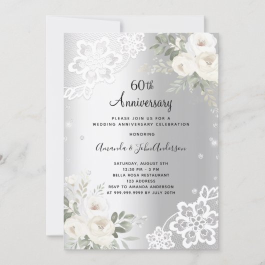 Zilveren diamanten bloemen 60e trouwdag kaart (Voorkant)