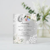 Zilveren diamanten bloemen 60ste huwelijksuitnodig (Staand voorkant)