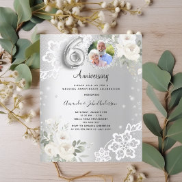 Zilveren diamanten bloemen 60ste huwelijksuitnodig
