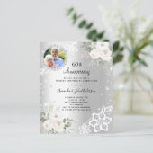Zilveren diamanten bloemen 60ste huwelijksuitnodig (Staand voorkant)
