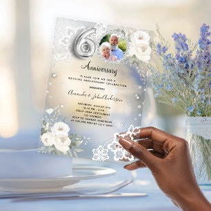 Zilveren diamanten bloemen 60ste huwelijksverjaard acryl uitnodigingen
