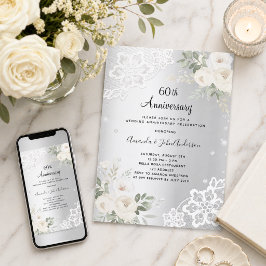 Zilveren diamanten bloemen 60ste huwelijksverjaard kaart